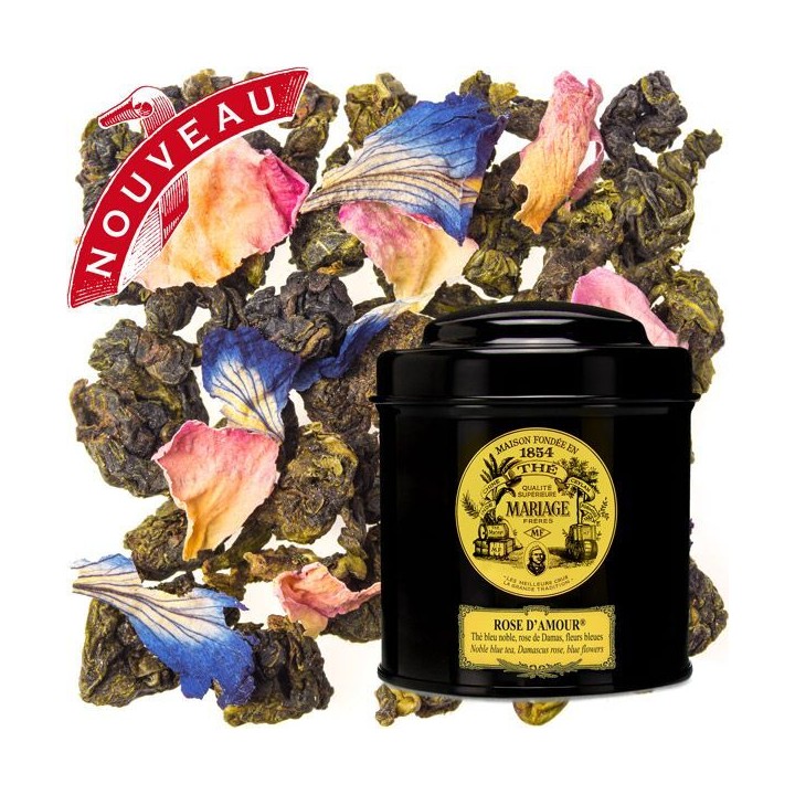 BLAUER TEE - Rose d'Amour® - Edler Blauer Tee, Damaszener Rose - Dose 100gr