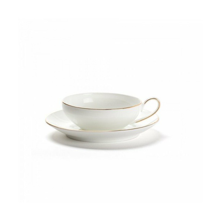 CONCORDE - SET 2 TASSES & SOUS-TASSES - BONE CHINA - LISERÉ OR